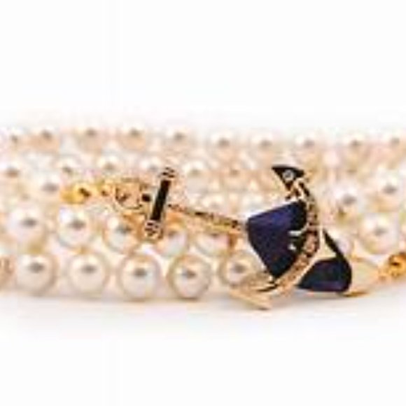 KJP Pearl Wrap Bracelet | Navy Blue Ribbon Clasp - Picture 2 of 2